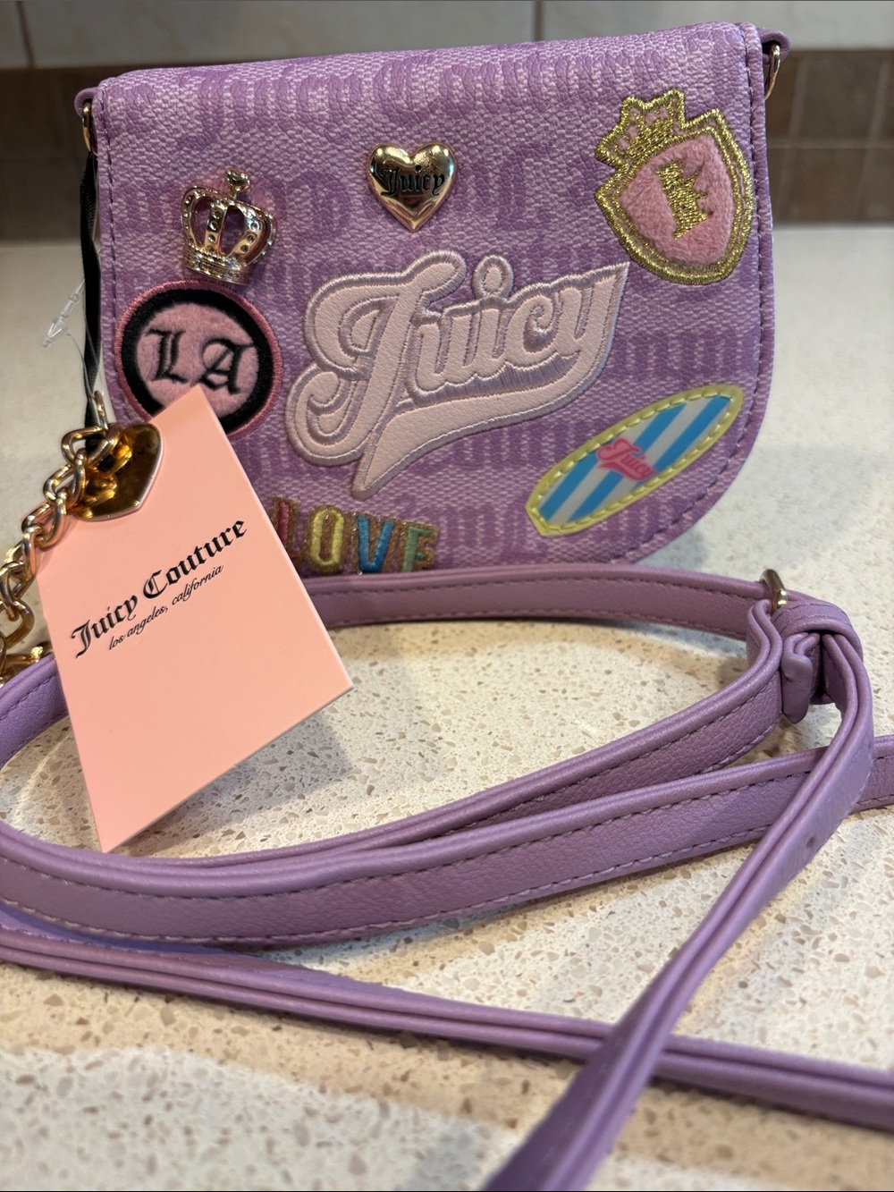 Juicy Couture Exclusive Lavender with Amazing Fun Graphics Crossbody MSRP $89